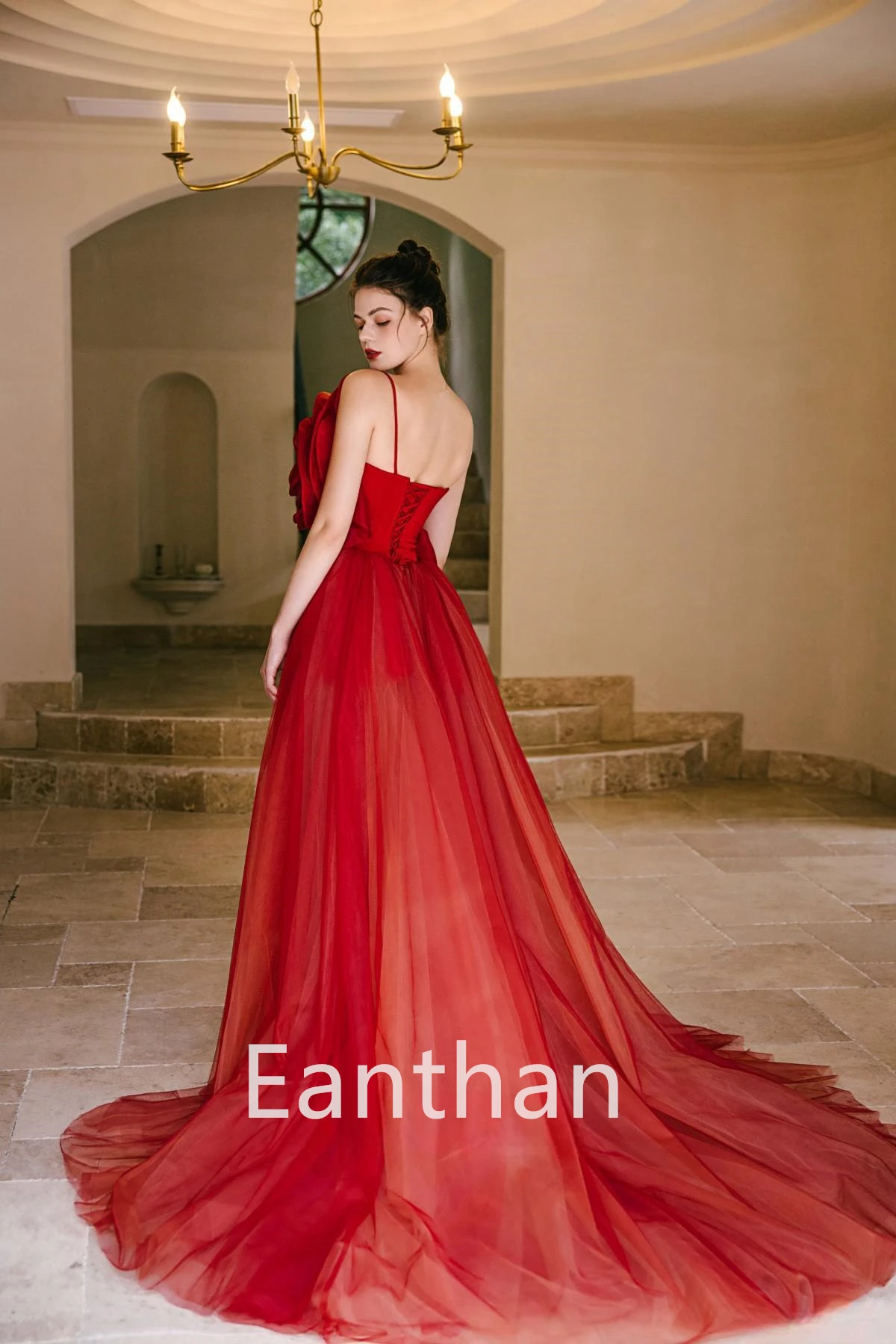 Latest Long Mermaid Evening Dresses Vestidos Strapless Sleeveless Tulle Train Red Satin Party Gowns Long Party Dress for Woman