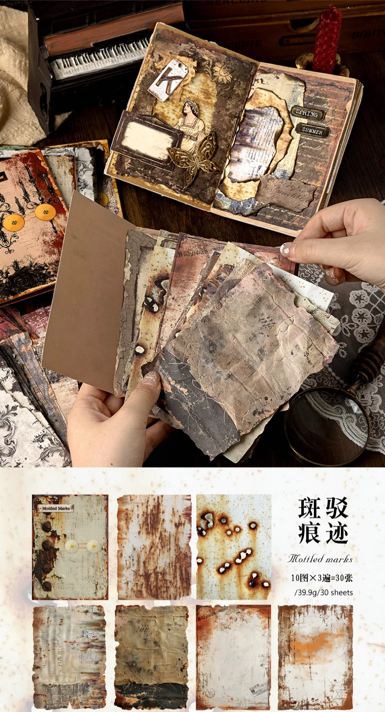 30 Stück Vintage Rostmaterial Papier Planer handgemacht DIY Handkonto Tagebuch Album Scrapbooking Hintergrundpapier – Detail 5
