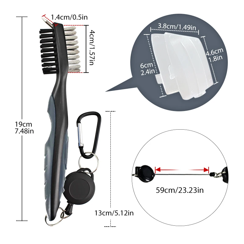 Deluxe Golf Club Cleaner Brush with Carabiner and Groove Sharpener - Premium Golf Sports Accessory