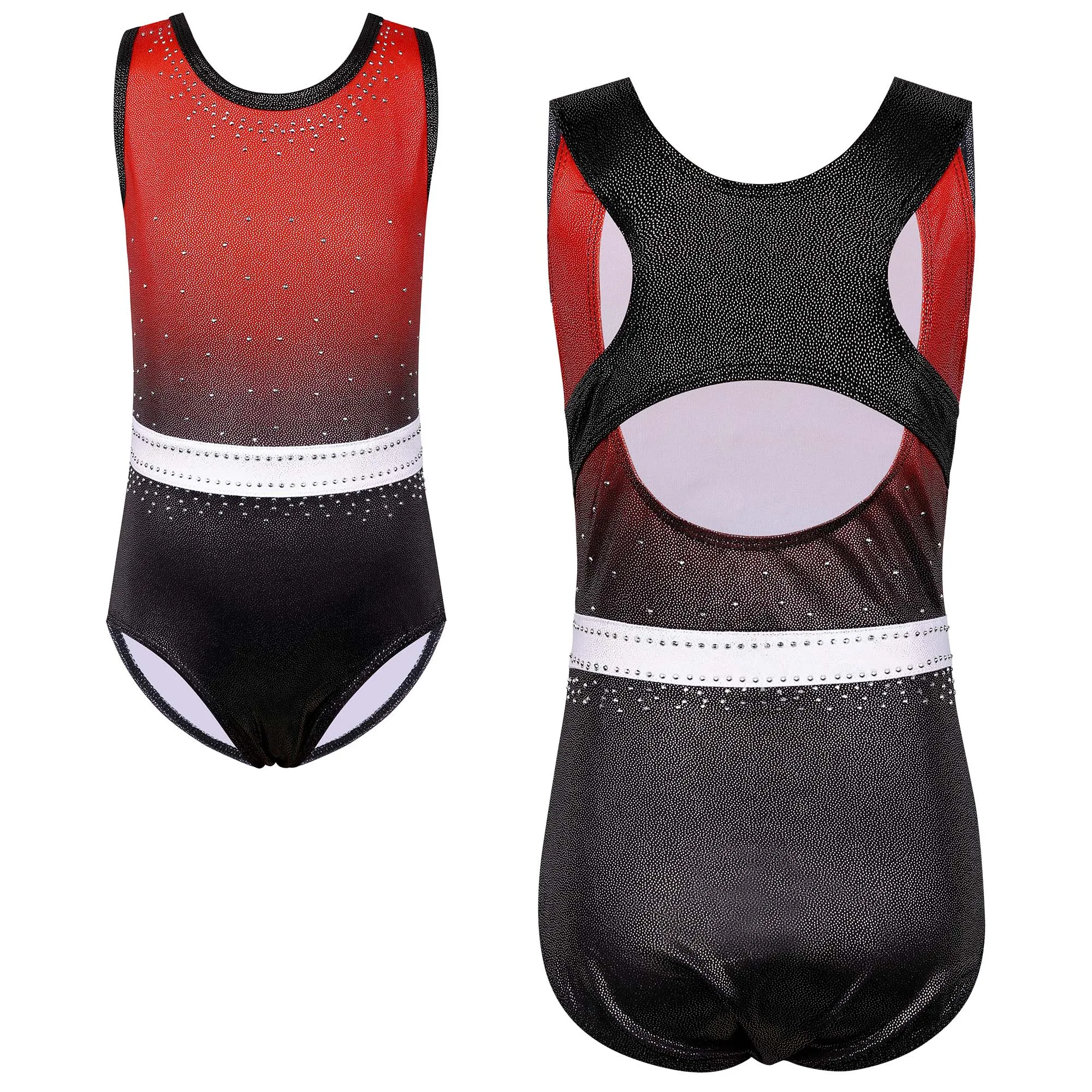 Girls Gradient Gymnastics Leotard Sleeveless Ballet Dancewear Ballerina Professional Practice Outfit Performance Costume