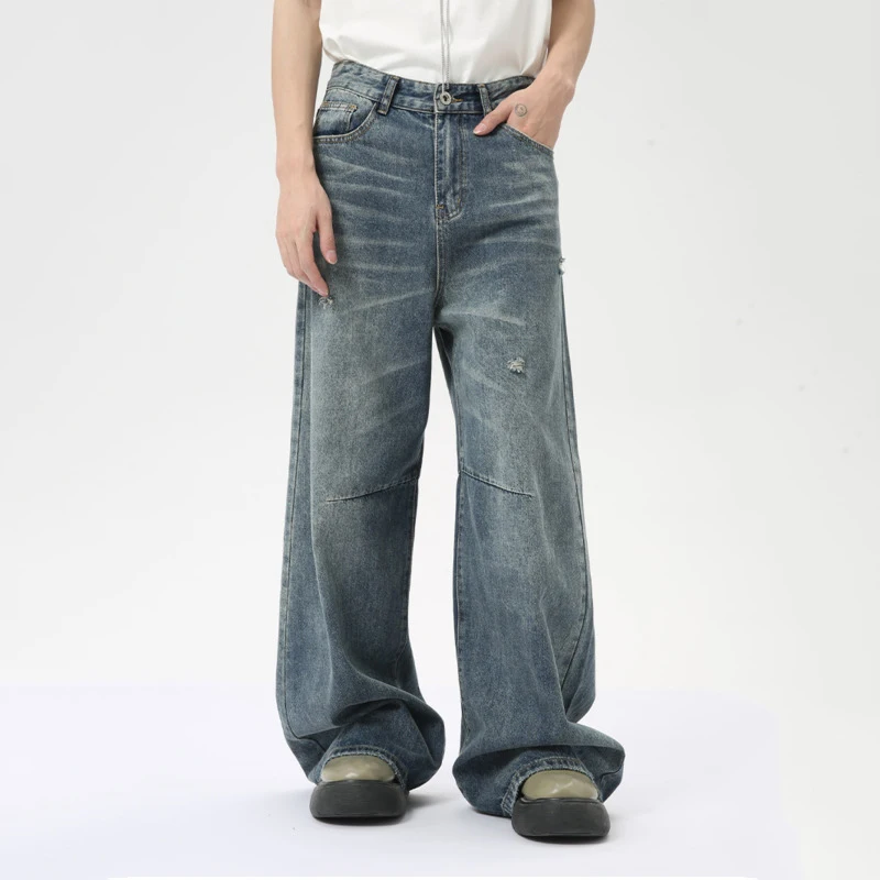 IEFB American Style Men's Denim Pants Washing Fashion Loose Men's Straight Trousers Casual Wide Leg Jeans New Summer 2024 9C6303 3