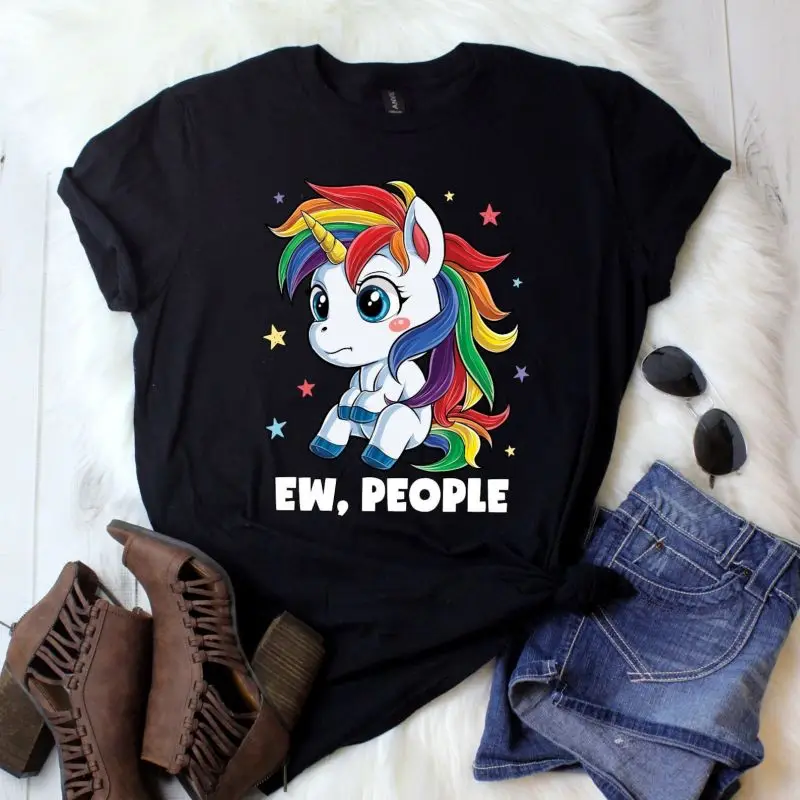 

Ew.people Unicorns Modal T-shirts Koszulki Trend Leisure Women's Cropped Loose Kawaii Clothes Printed T-shirt Top Y2k Roupas