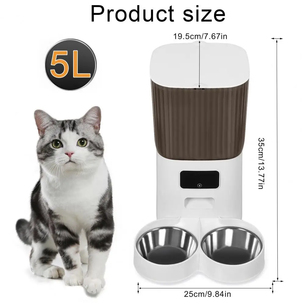 Smart Pet Feeder with Dual Bowls, WiFi APP Remote Control 5L Transparent Storage Bucket Automatic Cat Food Dispenser, Timed Quan 6