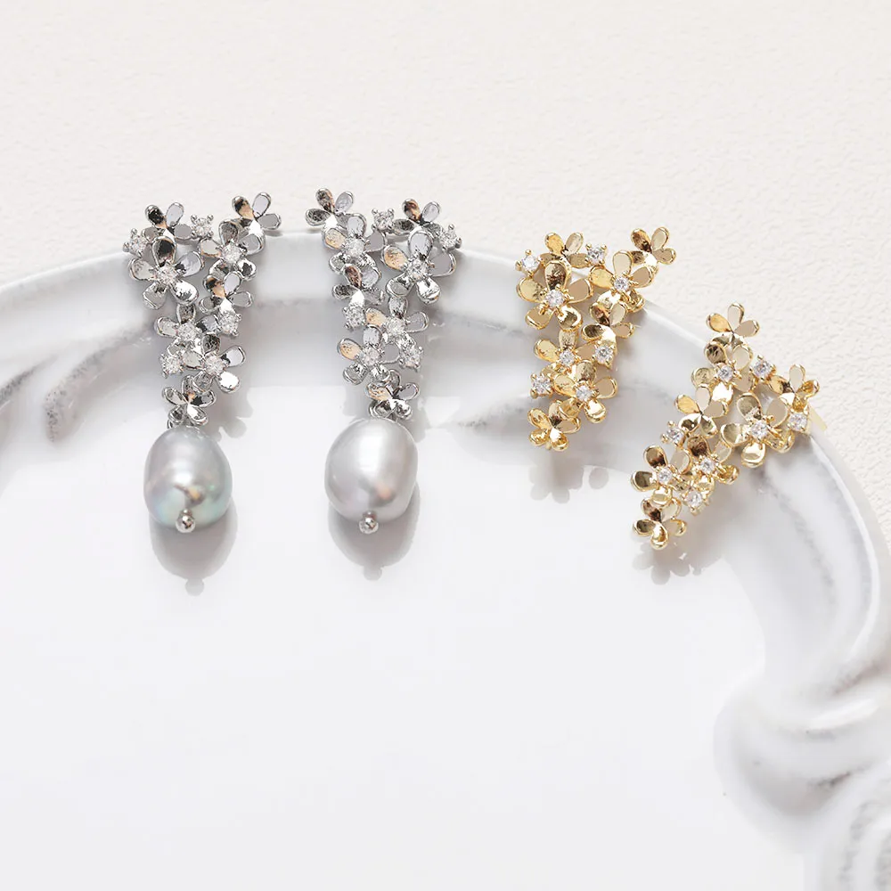 꽃 귀 스터드 귀걸이, DIY 수제 황동 제작, 쥬얼리 조사 부품, 14k 금도금, 15*22mm, 2 개