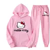 Hello Kitty Cartoon Anime Women Sweatshirt Sweatpants Set Fashion Men Pullover Pants Suit Spring Autumn Couple Hoodie Pant Sets 1