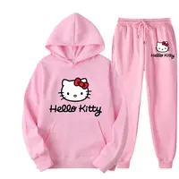 Hello Kitty Cartoon Anime Women Sweatshirt Sweatpants Set Fashion Men Pullover Pants Suit Spring Autumn Couple Hoodie Pant Sets 1