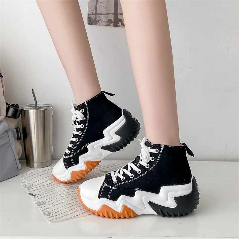 Autumn Women's Casual Platform Sneakers Stars Canvas Trainers Running Sport Shoes Tennis Shoes Thick-Sole Walking Sneakers 35-42