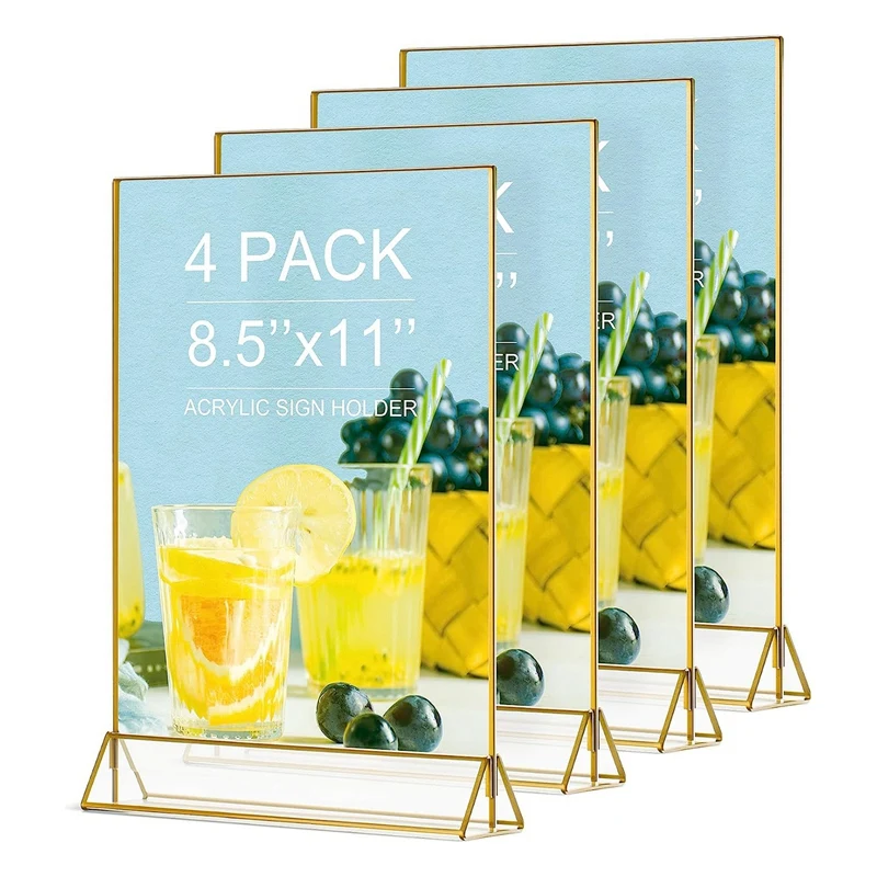 4Pack 8.5X11 Gold Picture Frame Acrylic Sign Holder Wedding Signs Table Numbers Menu Holders Kit
