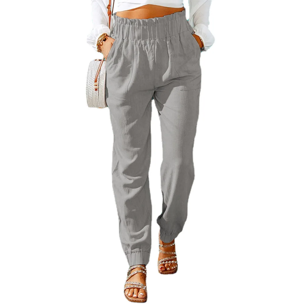 New Women's Clothing with Ruffled Elastic Waistband and High Waisted Pants 2