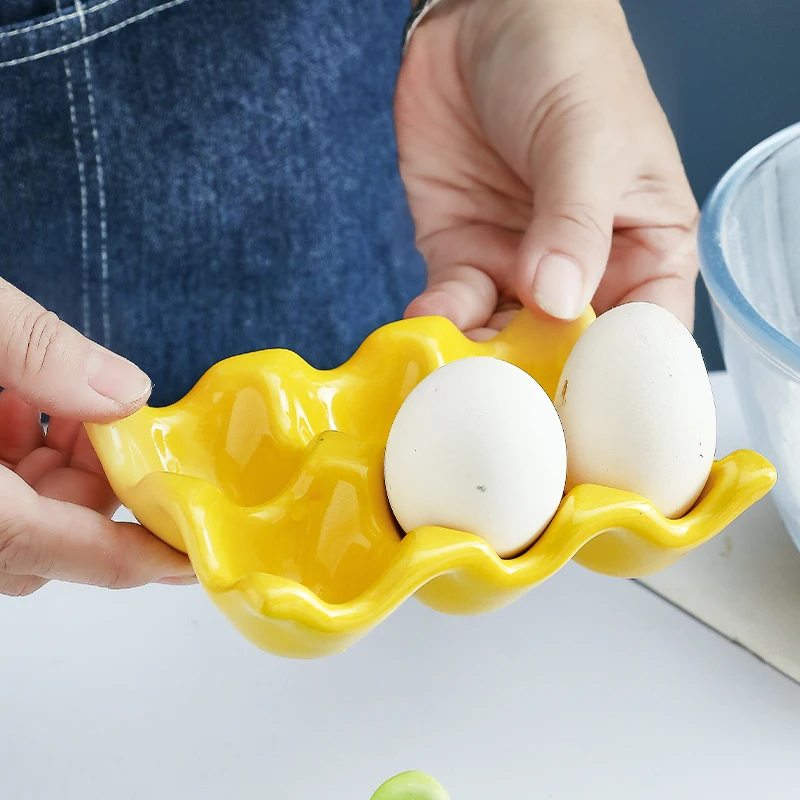 Six-compartment Egg Storage Tray Rectangular Ceramic Grid Egg Storage Oven Mold Refrigerator Container Kitchen Utensils ceramic egg storage tray