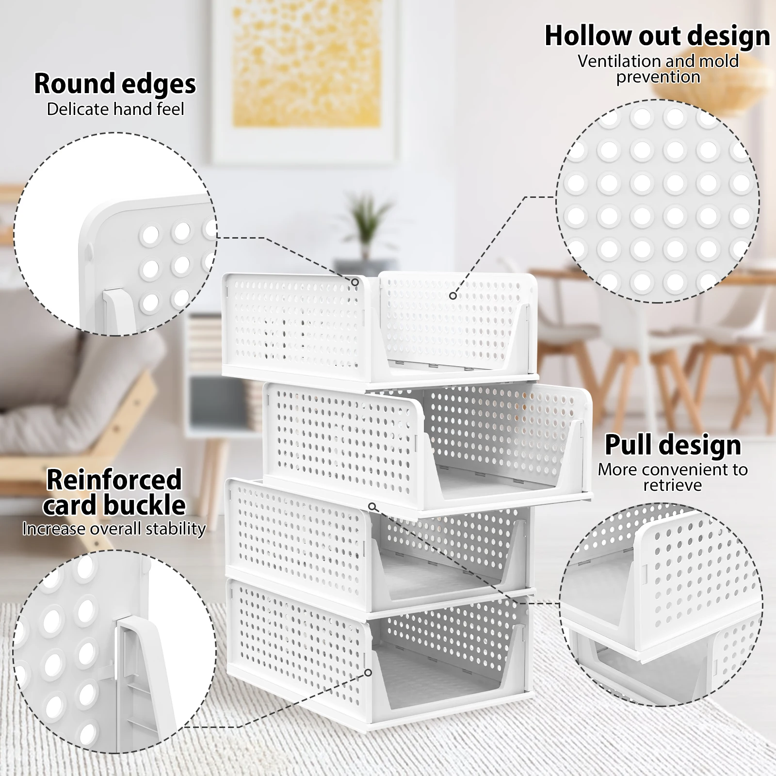 Stackable wardrobe organisers showing slide-pull base mechanism for easy access