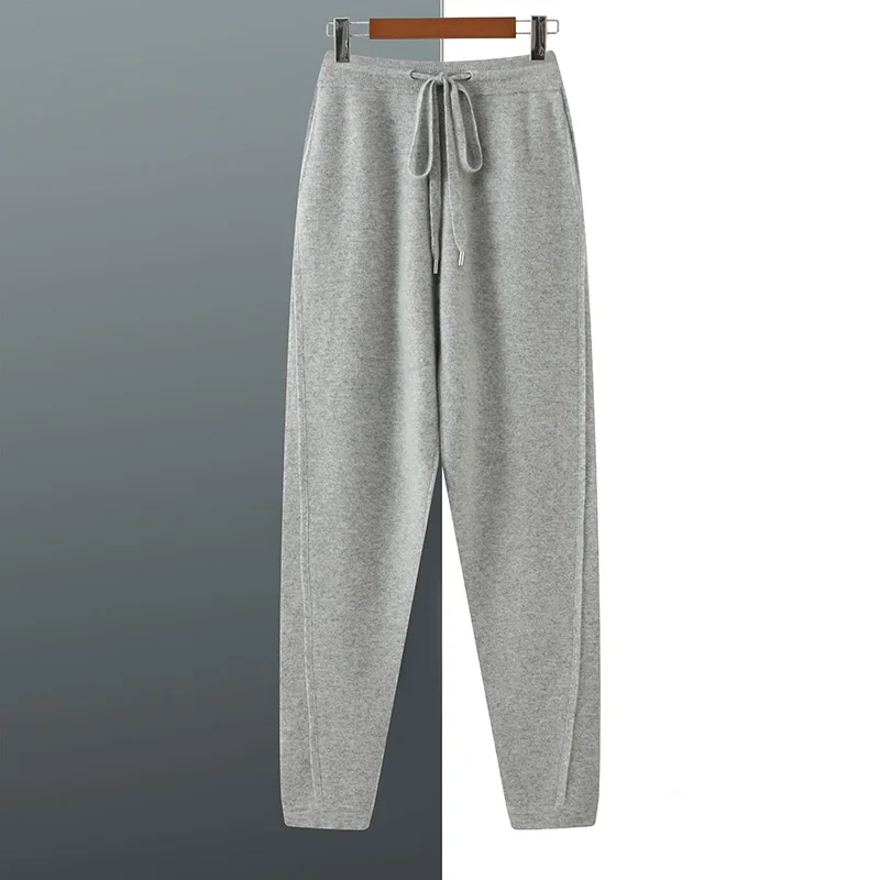High-quality pure cashmere pants men's thick twill small feet casual business men's trousers autumn and winter loose pants