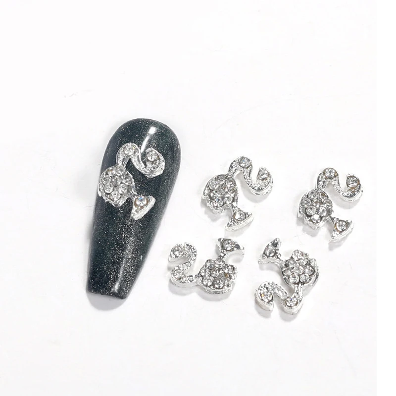 LEAMX 10 Pcs Nail Supplies 3D Charms Rhinestone Nail Art Decorations Pretty Girl Nails DIY Alloy Gemstone Nails Diamond Jewelry