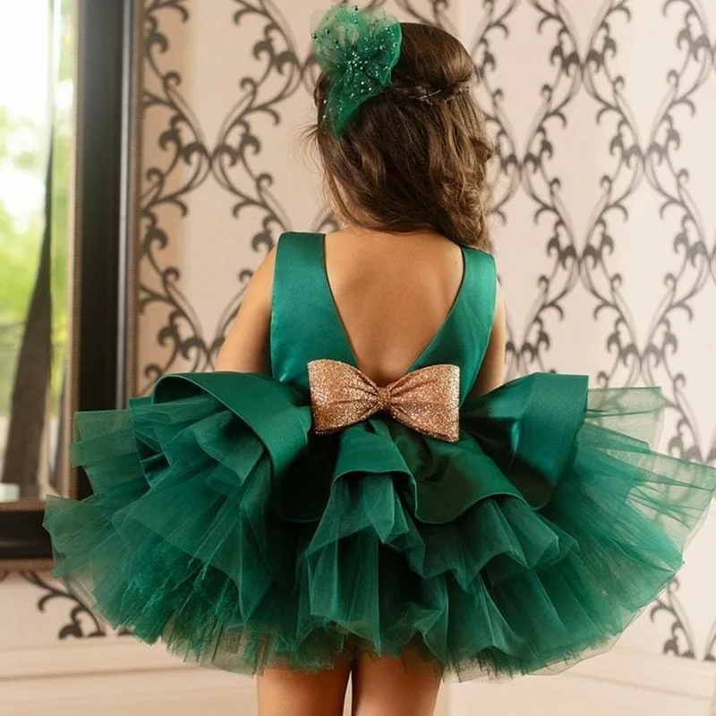 Toddler Girls Christmas Prom Green Dress Baby Baptism Princess Vestidos