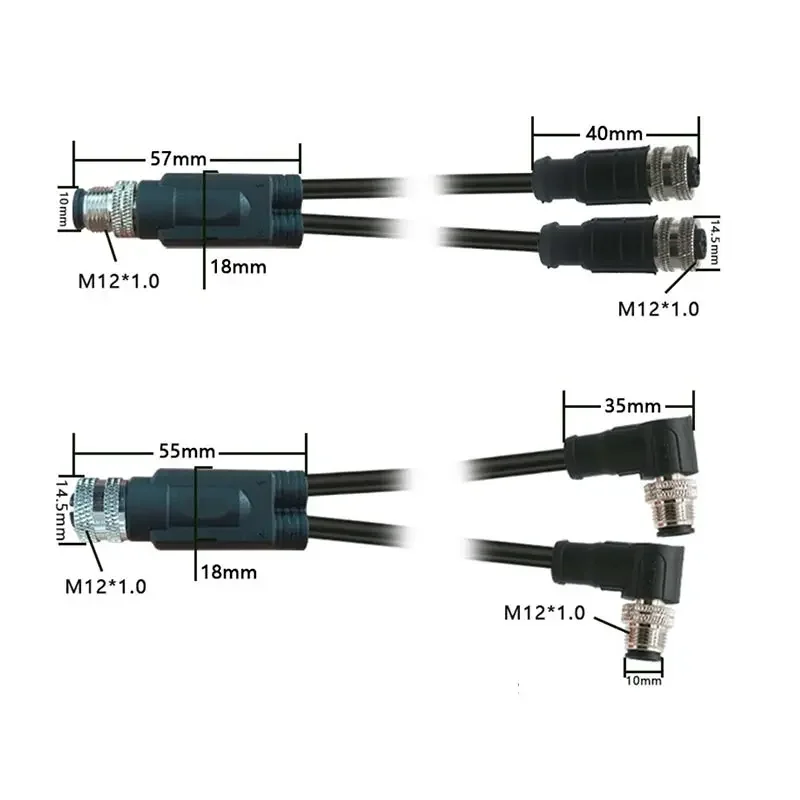 Industrial Grade M12 Y-Type Waterproof Wire Splitter Connector – 250V 22AWG Shielded Cable
