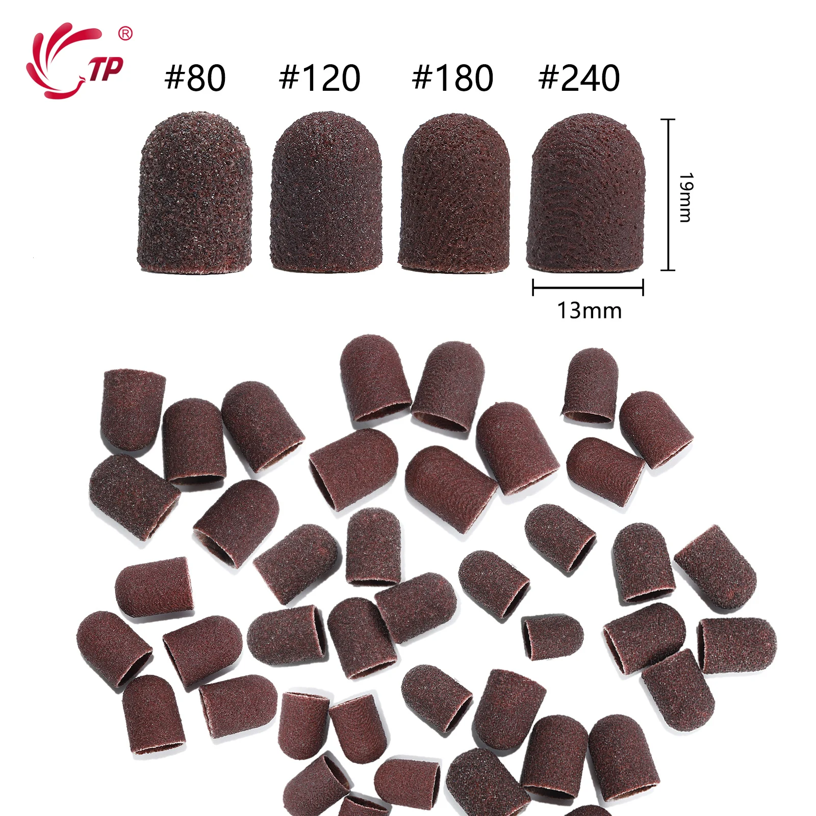 

TP 13*19mm 50pcs Sanding Bands Block Caps Without Grip120# 80# 180# 240# Sanding Cap Manicure Pedicure Electric Nail Drill