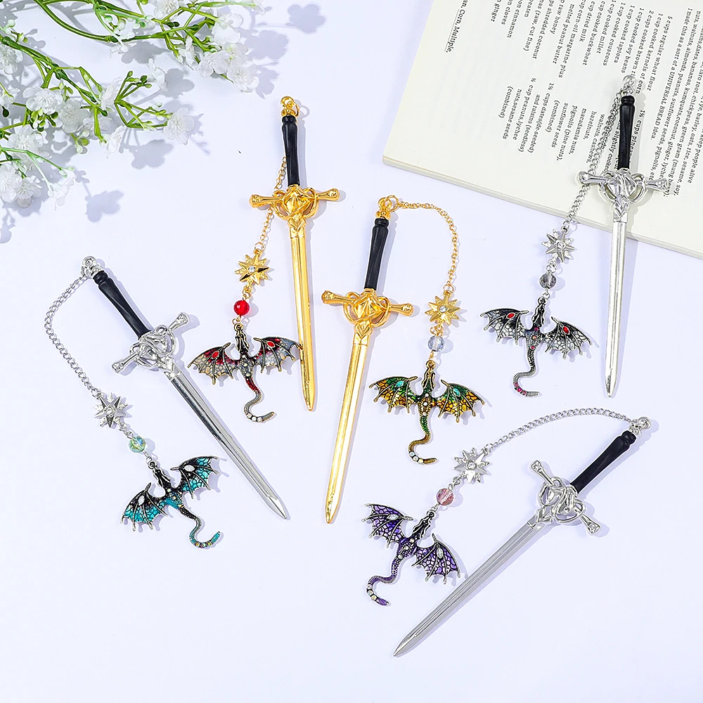 Fantasy Sword Dragon Metal Bookmark Vintage Pendant Teacher Book Lovers Reading Gift Book Accessories School Stationery