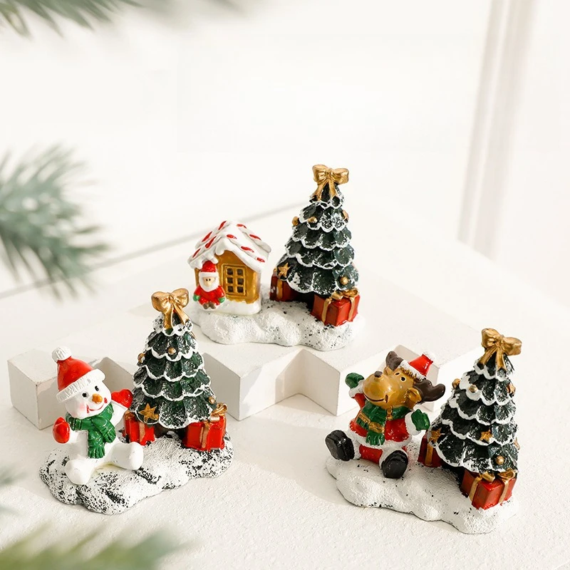 Christmas Tree Resin Figurine Home Office Desktop Adorable Ornaments Fireplace Collectibles Cabinet Xmas Tree Sculpture Decor