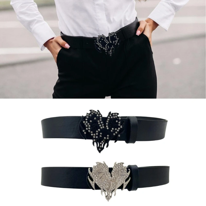Love Buckles Belt for Women Rhinestones Buckles Waist Belt for Teens Girl PU Leather Women Jeans Pants