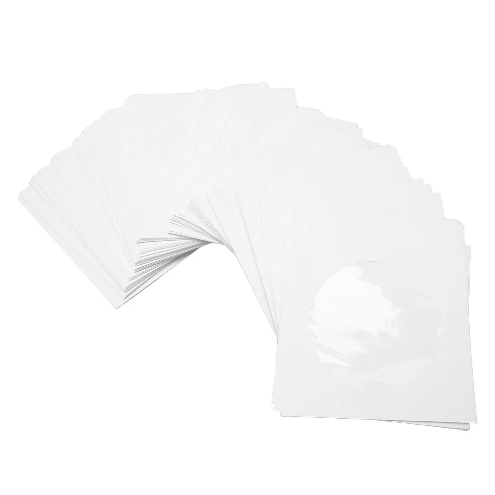 100PCS 실용적인 투명 창 CD 슬리브 플랩 디자인 재사용 가능한 디스크 슬..