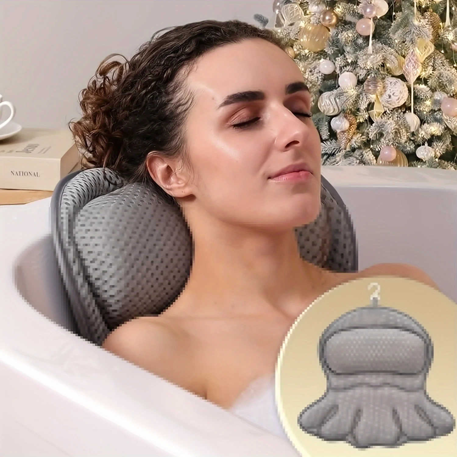 Non-Slip 6 Suction Cup Bathtub Pillow, 3D Mesh Soft Quick-Dry, Supports Head Neck Shoulder Back, Machine Washable