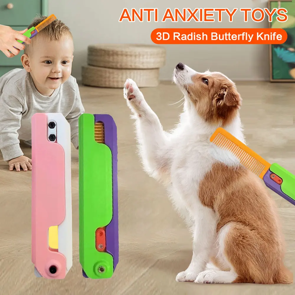 Hot 3D Radish Butterfly Comb Children's Hair Comb Portable Folding Creative Decompression Gravity Children's Hair Care
