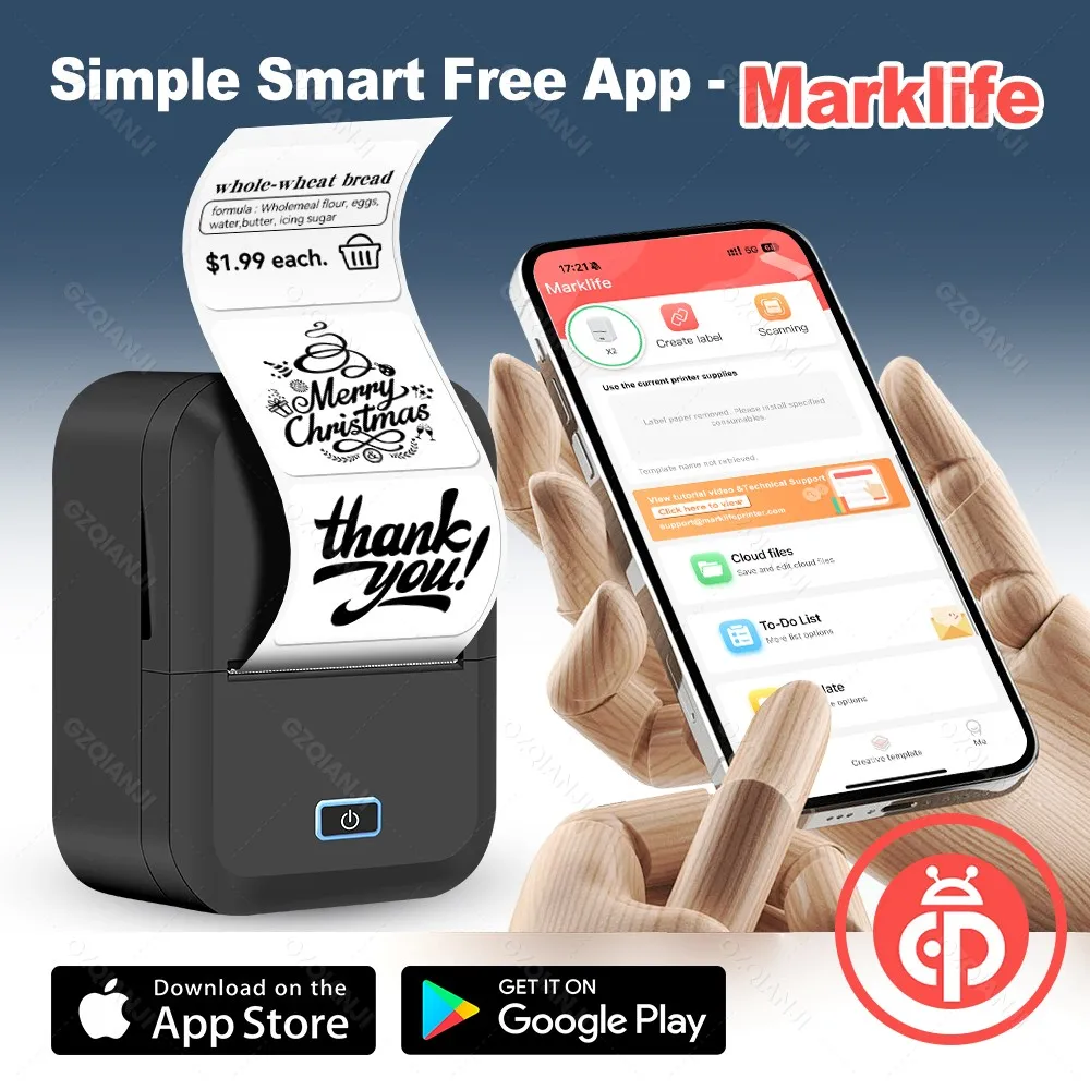 Marklife X2 Label Maker with Tape Thermal Label Printer Machine Bluetooth Use for Office, Home, Business, 2 Inch Labelling