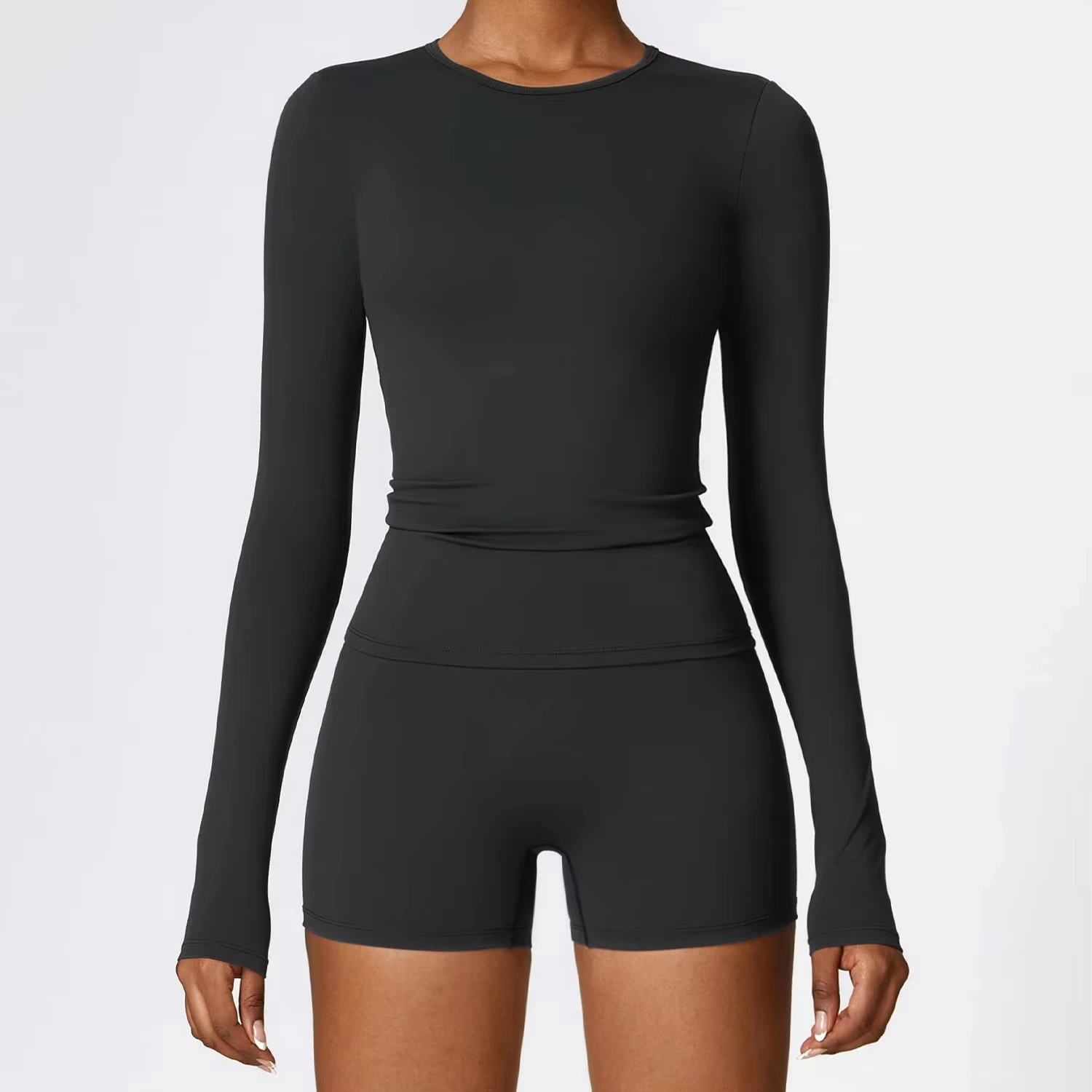 Teveo Europe America Gym Yoga Silicone Print Tight Elastic Summer Long-sleeved Ice Silk Nude Short Women's Sunscreen Sportswear women sportswear