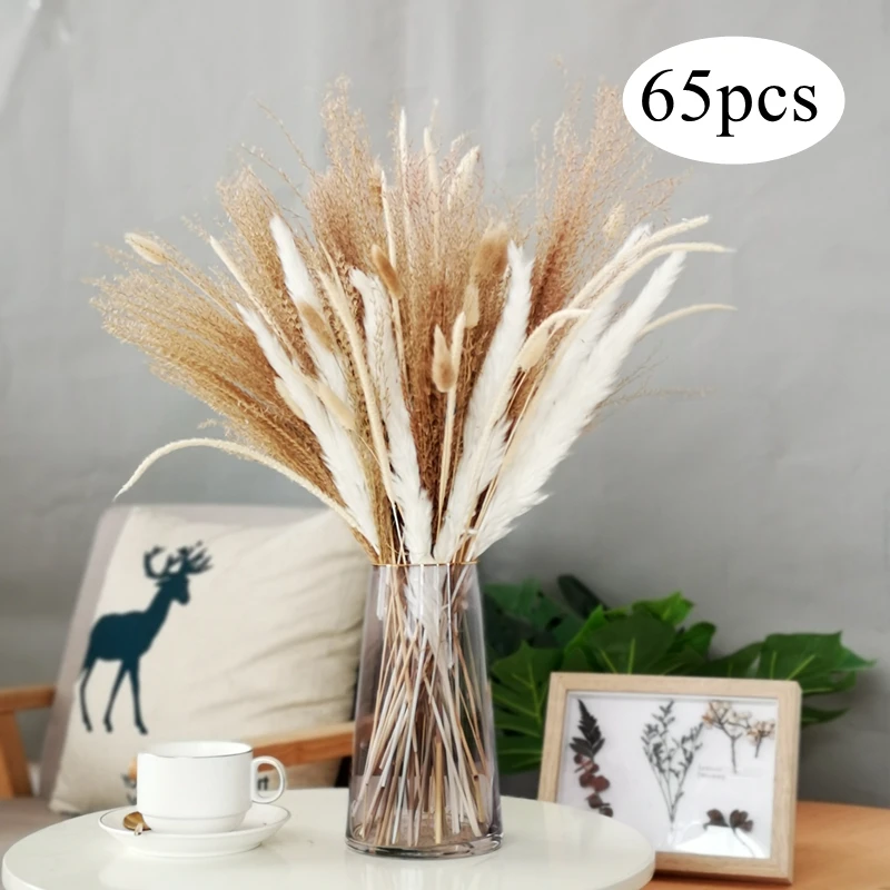 

65pcs Dried Pampas Grass Decor Real Reed Grass Fluffy Dry Flowers Wedding Arrangement DIY Bohemian Natural Bouquet For Home