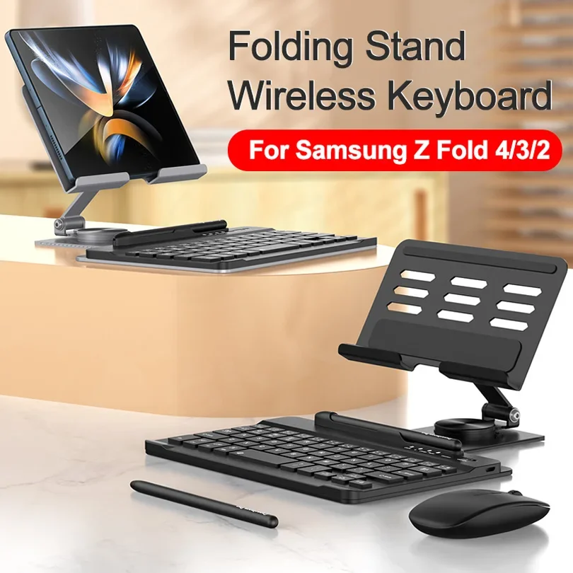 

GKK Folding Phone Stand Wireless Keyboard For Samsung Galaxy Fold 5 4 3 Adjustment Stand Pen Slot With Keyboard Touch Pen Mouse