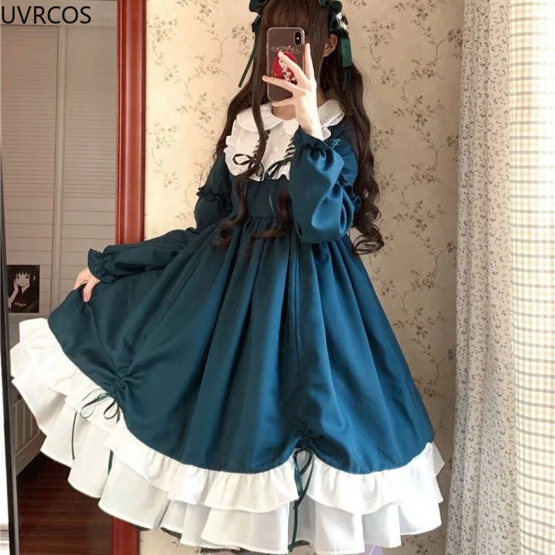Women Vintage Victorian Lolita Princess Dress Japanese Lace Bow High Waist Party Dresses Kawaii Girl Gothic Halloween Vestidos Lolita Dress