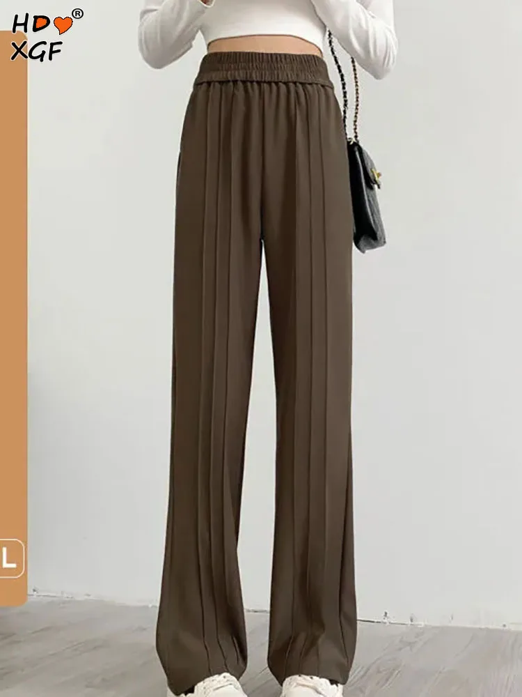 

Spring Autumn Pleated Plus Size Wide Leg Pants For Women Korean Fashion Elastic High Waist Straight Leg Pants Casual Baggy Pants