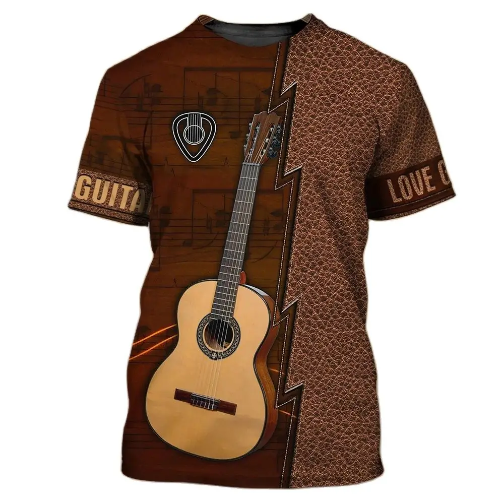 Men Tshirt Guitar Print Shirt Summer Mens Guitar Shirt Guitar Print