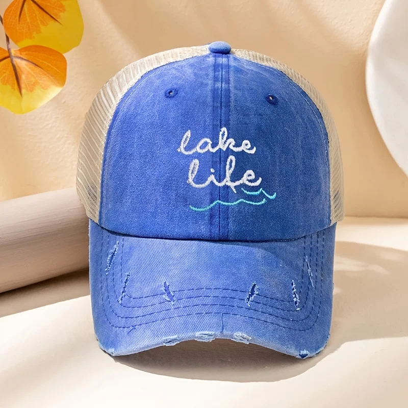 TAKE LIFE 포니테일 야구 모자, 자수 메쉬 트럭 운전사 모자, 여자 세척, 고민 아빠 모자, 남녀공용