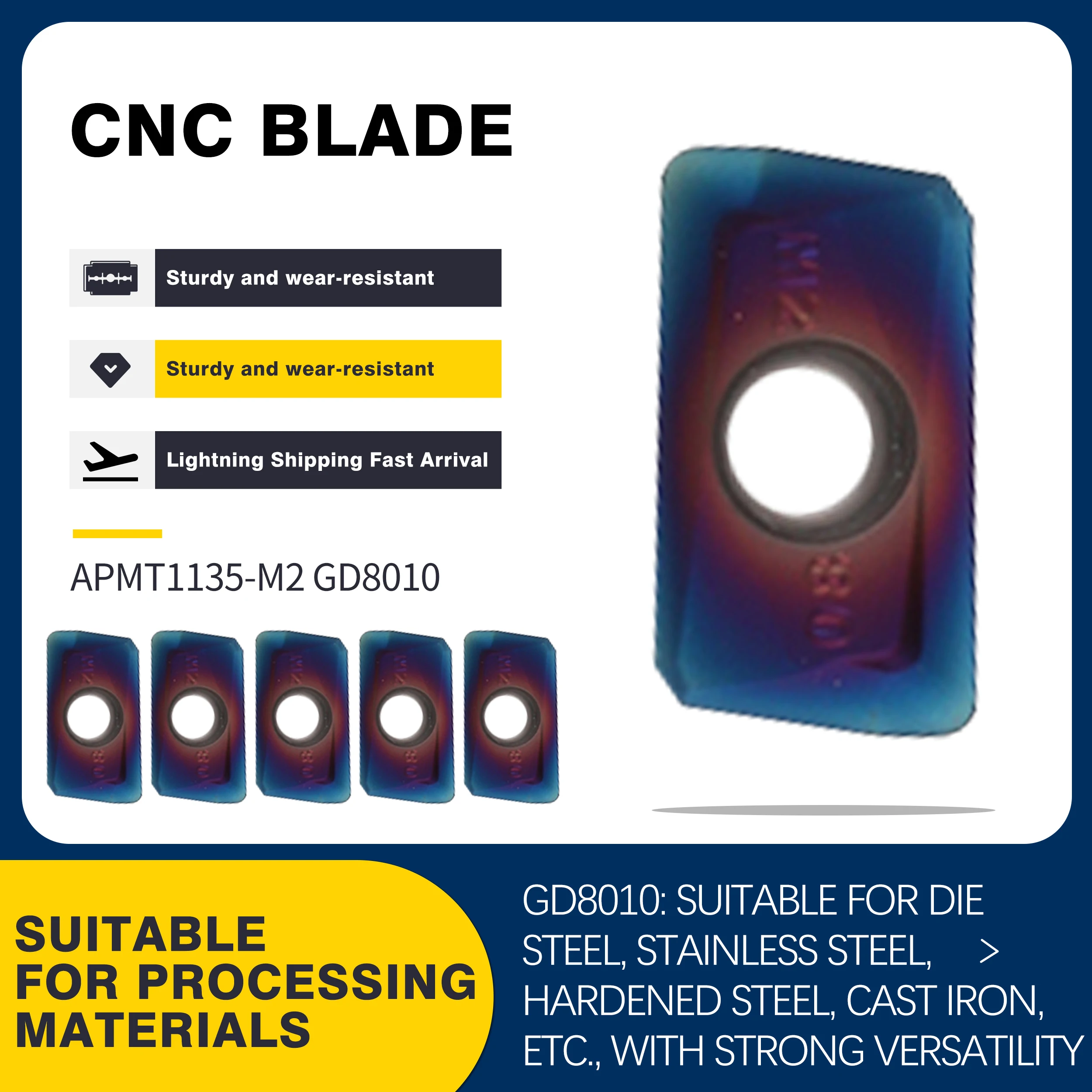 

Фрезерный станок с ЧПУ APMT1135PDER-H2 GD8010, инструмент для токарного станка с твердосплавными лезвиями, синий режущий инструмент с нанопокрытием