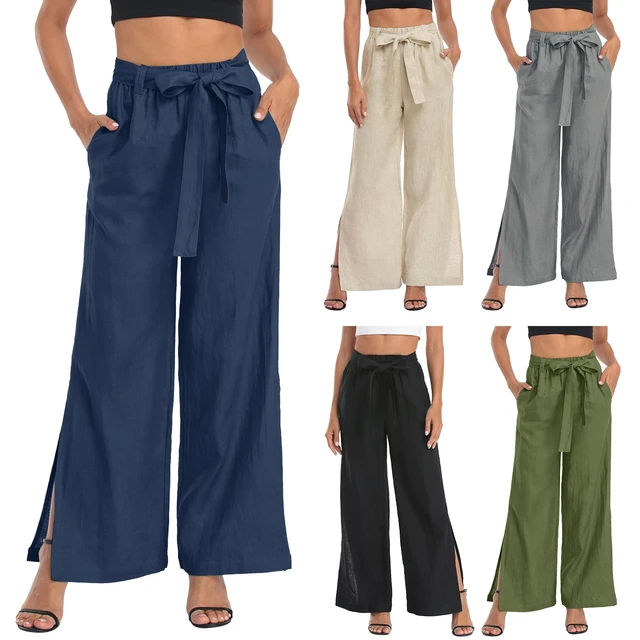  Womens Linen Pants with Pockets Drawstring Elastic