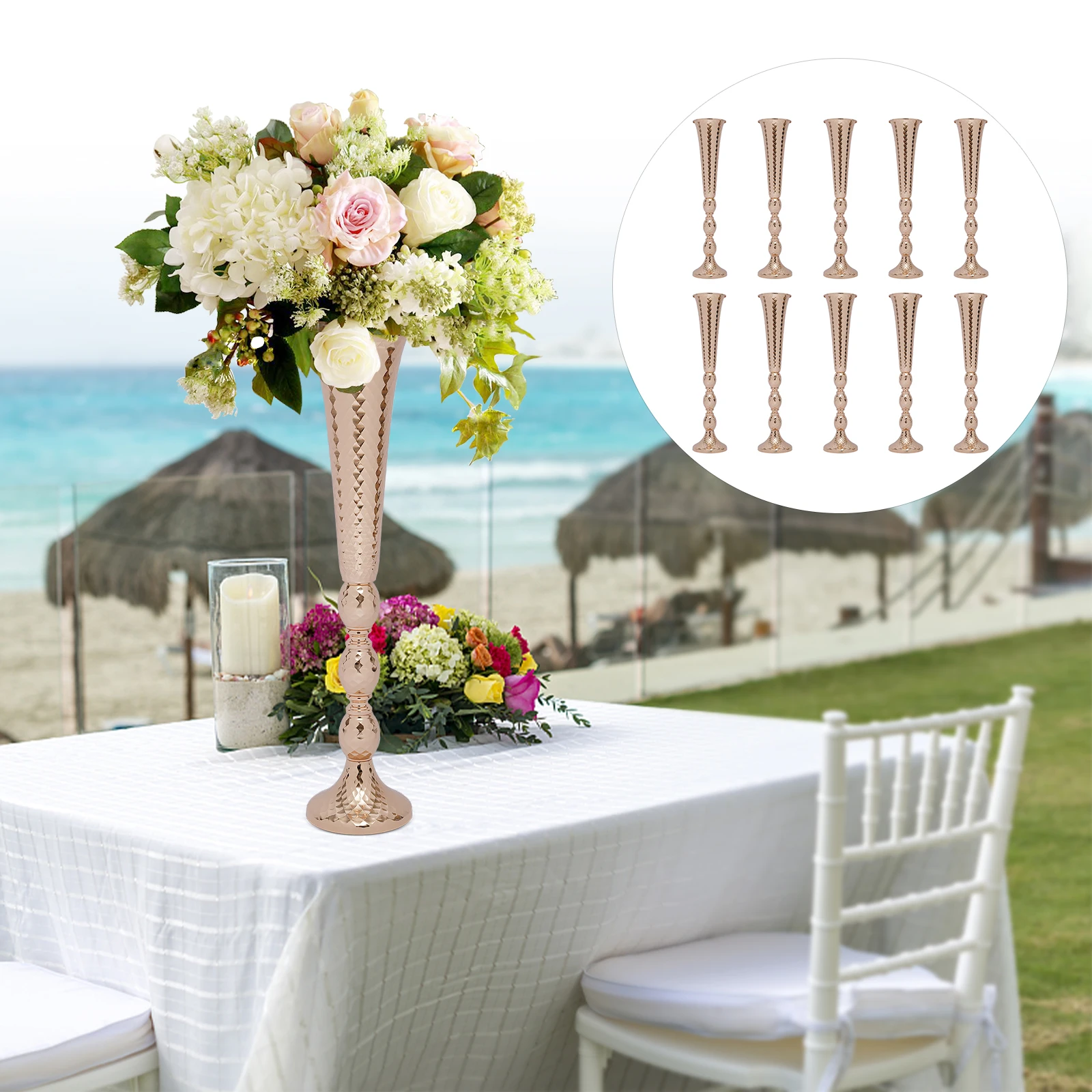 

10 x Metal Trumpet Vases Gold Iron Desktop Mount Wedding Party Centerpiece Vase, 60 cm Height Metal Trumpet Vase