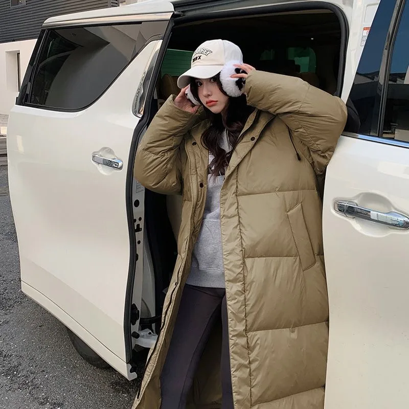 2023 New Women Down Cotton Coat Winter Jacket Female Mid Length Version Parkas Loose Thick Warm Outwear Hooded Slim Fit Overcoat