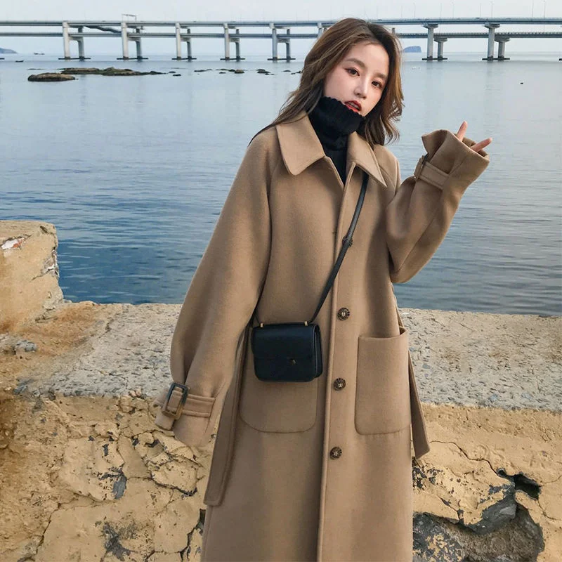 

Women's Woolen Coat Korean Thick Mid-length Autumn New Loose Woolen Coat Winter Overcoat Camel Fashion Wool Coats and Jackets