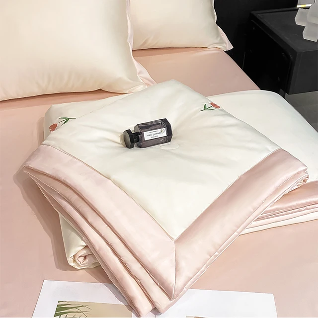 High-end Embroidered Spring Summer Quilt 4 Pcs Set or 3 Pcs Set or 1 Pcs Luxury Skin- Friendly Summer Blanket Lightweight Duvet 5