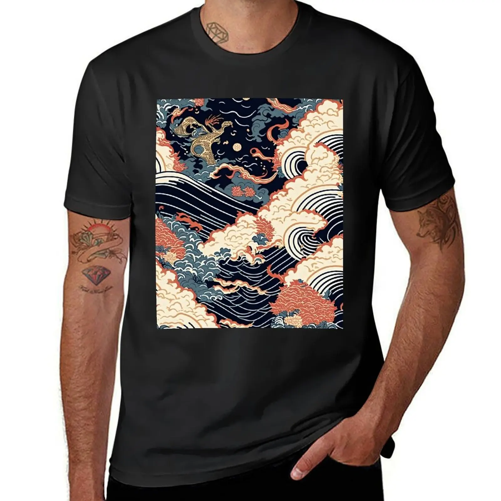 

Ukiyo-e Art Style and Japanese Culture Inspired Wallpaper Patterns T-Shirt animal prinfor boys mens funny t shirts