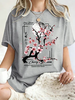 Japanese Cherry Blossom Design Women'S T-Shirt Loose Cotton T Shirts Crewneck Trendy Short Sleeve Y2K Summer Casual Streetwear 1
