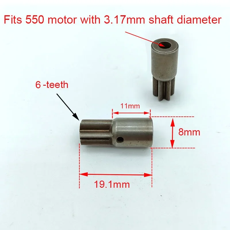 RS-550 모터 기어 스틸 금속 6 톱니 기어, 3.17mm 샤프트 전기 스크루 드라이버 드릴 도구