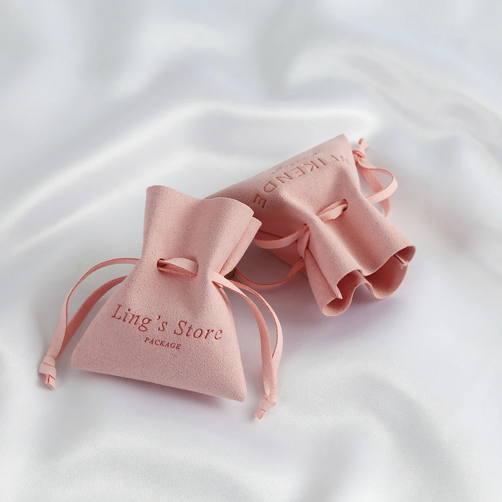 100pcs Customized Pink Micro Suede Pouches Custom Logo Gift Bag Jewelries Pouch Microfiber Envelope Fodable Storage Bags