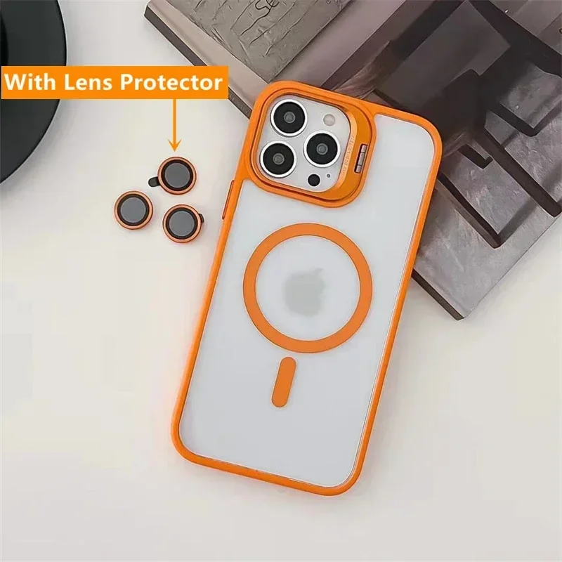 Premium Magnetic Ring Stand Case with Lens Protector and Wireless Charging Capability