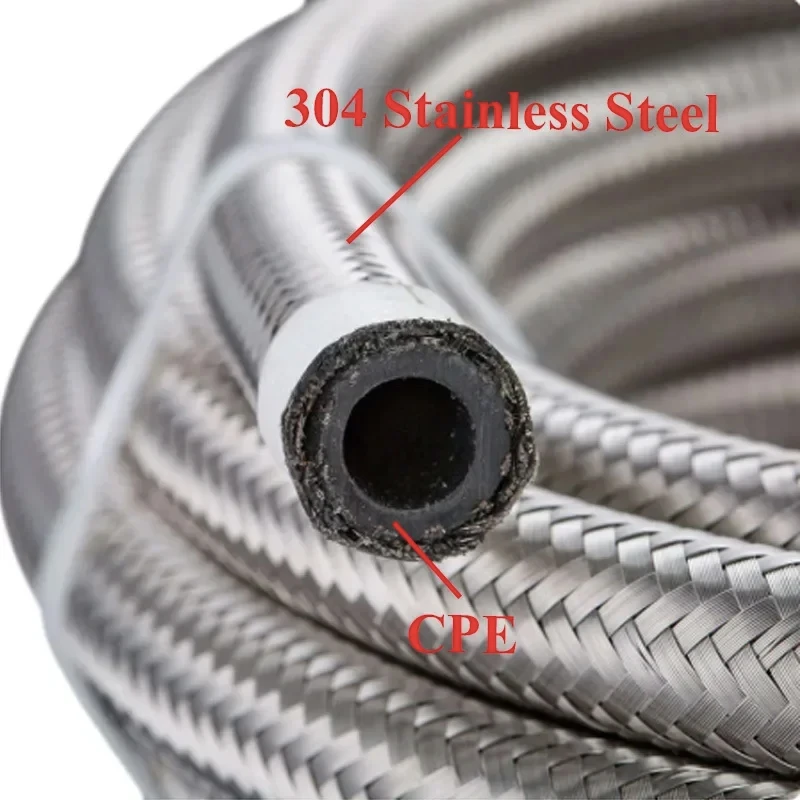 Car Fuel Hose Oil Gas Cooler Hose Line Pipe Tube 5FT AN4 AN6 AN8 AN10 AN12 AN16 Stainless Steel Braided Inside CPE Rubber fuel hose