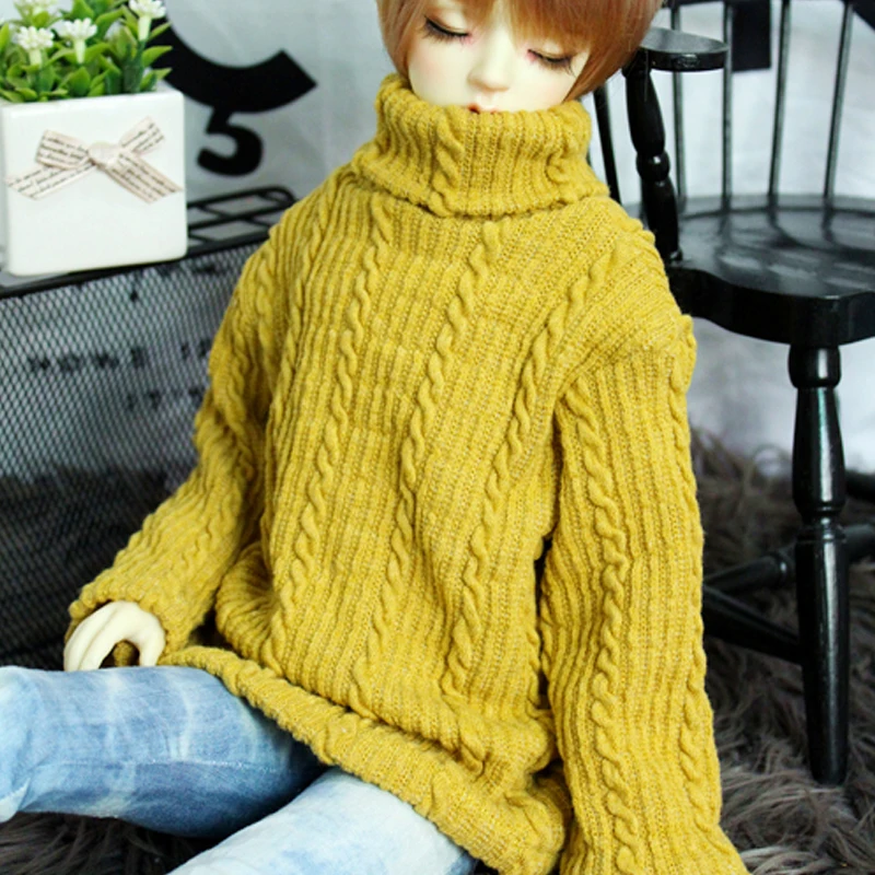 

D04-A309 children handmade toy 1/3 1/4 Uncle MSD MDD Doll BJD/SD GSC doll Yellow yarn twist turtleneck loose sweater 1pcs