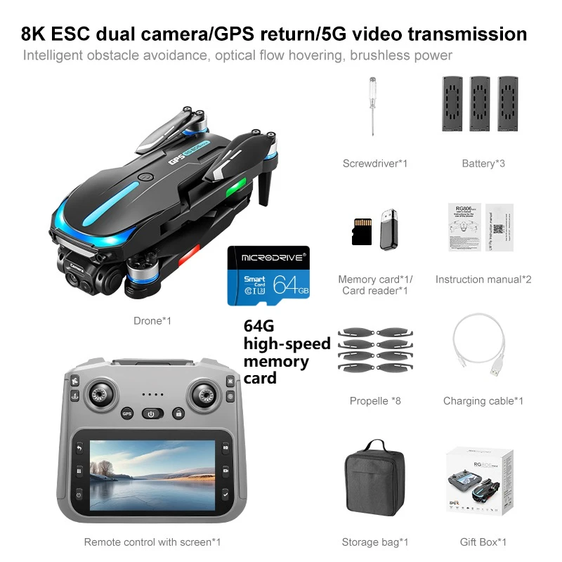 Drone RG806 MAX 3B 64G GPS 5G WiFi FPV Caméra 4K
