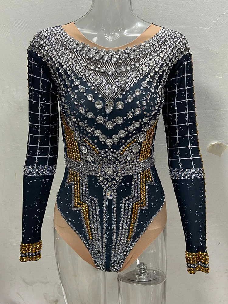 High quality diamond jumpsuit Shining Rhinestones Show girl Performance Costumes Fashion Nightclub Dancer  women's jumpsuit