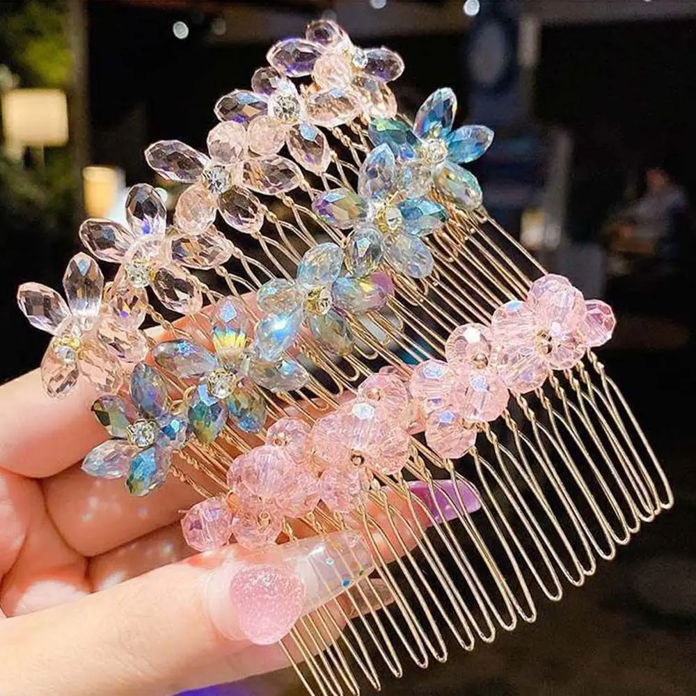 

Summer Korean Flower Crystal Pearl Hair Comb Hairpin Children's Sweet Hair Headdress Accessories For Kid Hair Jewelry
